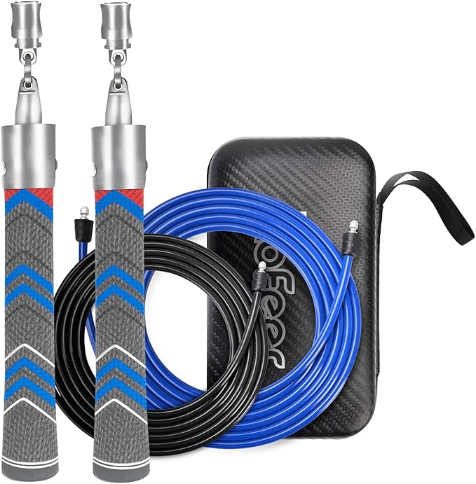 Weighted Jump Rope for Men Women with 110"&102" Abrasion-resistant Cable, Φ=6mm Crossropes jump rope with Rubber Grip,360 Degree Spin,Tangle Free,Suitable for Fitness Cardio,Boxing & Workout-StrideForce Fitness