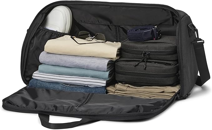 Halfday Convertible 2-in-1 Garment Duffel Weekender Bag 45L | Wrinkle-Free Travel, Hanging Suit Compartment, Shoe Pockets, Trolley Sleeve. Durable & Water-Resistant Carry-On, Shadow-StrideForce Fitness