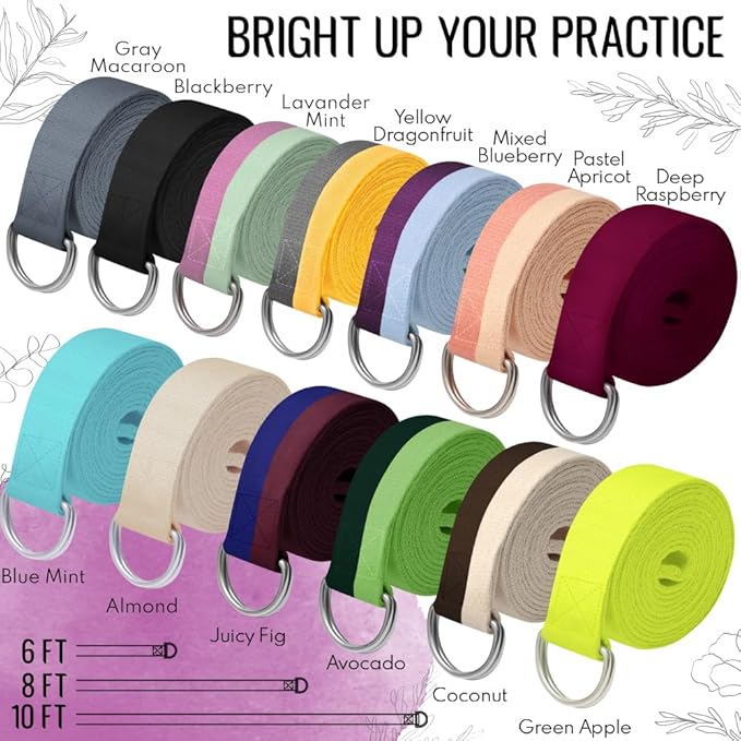 TECEUM Yoga Strap & Mat Strap – 2 IN 1 – Cotton – 6 ft 8 ft 10 ft (30+ colors) – Adjustable Non-Slip Belt for Yoga, Pilates, Stretching, Physical Therapy, Fitness & Home Workout – For Carrying Mats-StrideForce Fitness