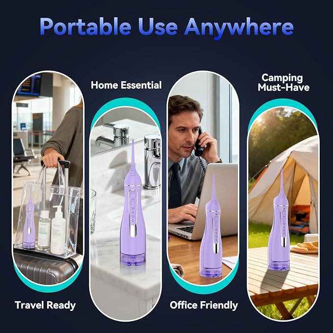 Water flossers for Teeth Pick, Portable Oral Irrigator Dental with 4 Modes 5 Jet Tips, IPX7 Rechargeable Water Tooth Flosser for Braces Sensitive Gum Care, 300ml Tank for Home Travel Use