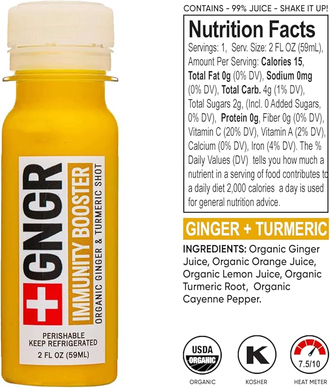 '+GNGR Immunity Sampler Organic Ginger Wellness Shots - Premium Ginger Shots for All Natural Digestive Support and Immune Support - Cold Pressed Ginger Juice - Nothing Artificial (2 Oz, Pack of 12)-StrideForce Fitness