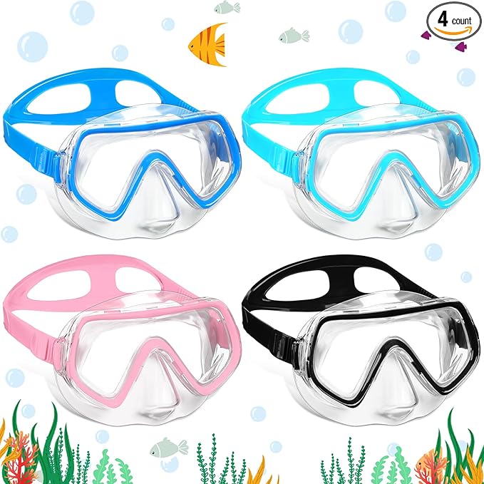 Hoolerry 4 Pcs Kids Nose Goggles Swim Goggles with Nose Cover for 3-8 Tempered Glass Snorkel Dive Mask Anti Fog with Elastic Strap No Leak Swimming Mask for Summer Diving Snorkeling-StrideForce Fitness