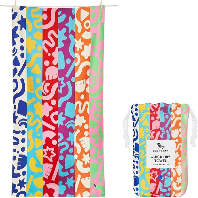 Dock & Bay Beach Towel - Quick Dry, Sand Free - Compact, Lightweight - 100% Recycled - Includes Bag - Power of Positivity - Large (160x90cm, 63x35)-StrideForce Fitness
