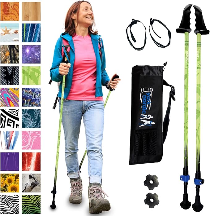 York Nordic Motivator Walking Poles for Balance and Rehab - Patented Stability Grips - Lightweight, Adjustable, and Collapsible - 2 Pieces Adjustable w/flip Locks - Heights 4'6" up to 6'2" - 230 lbs-StrideForce Fitness