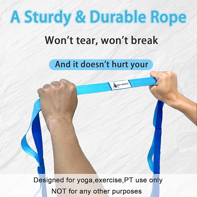 Stretching Strap Yoga Strap with Loops, Stretch Straps for Physical Therapy, Non-Elastic Exercise Strap for Pilates, Dance and Gymnastics with Workout Guide-StrideForce Fitness