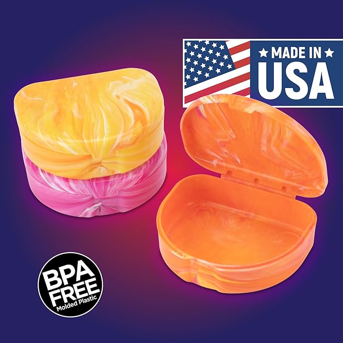 Practicon Marble Retainer Cases, Orthodontic Aligner Case, Mouth Guard Holder (3 Pack) (Sunset)