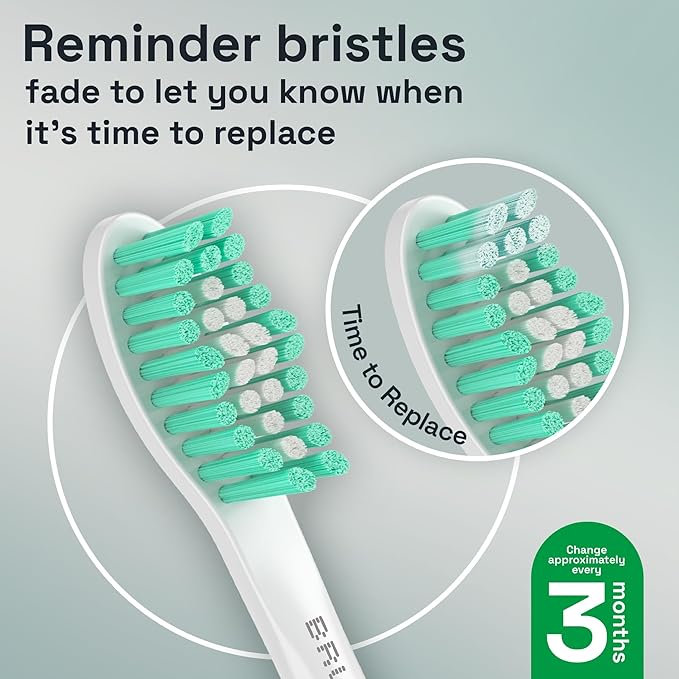 Brushmo e-Series Total Clean Replacement Toothbrush Heads, Compatible with Philips Sonicare Screw-on Electric Toothbrush Handles, 6 Standard Heads, Medium Firm Dupont Bristles, BM726-bg, White