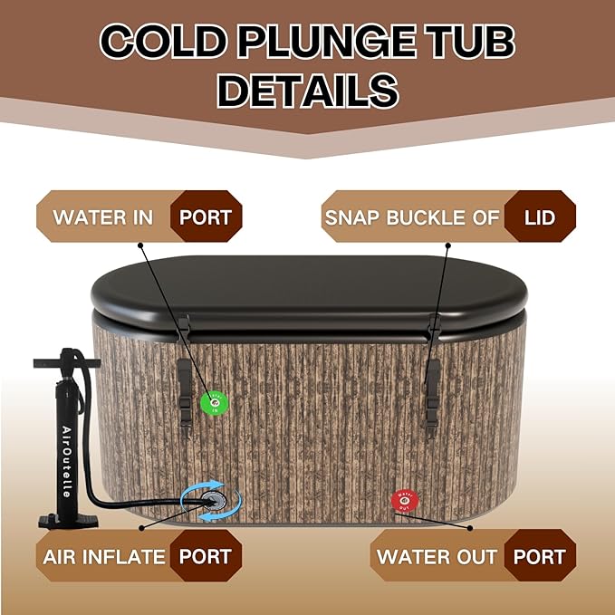 Cold Plunge Tub, Inflatable Ice Bath Tub, 216 - Gallon Large Bath Tubs for Cold Plunge, Durable, Portable & Compatible with Water Chiller for Recovery, Gyms and Cold - Water Training (Brown)-StrideForce Fitness