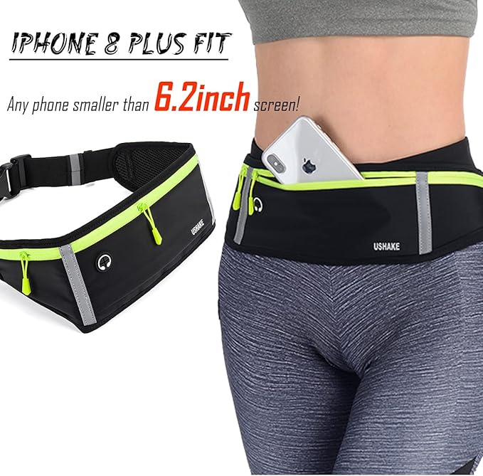 USHAKE Slim Running Belt, Workout Fanny Pack for Men Women,Exercise Waist Pack for Apple iPhone Holder, Runner Belt for Running Walking Cycling Camping Gym-StrideForce Fitness