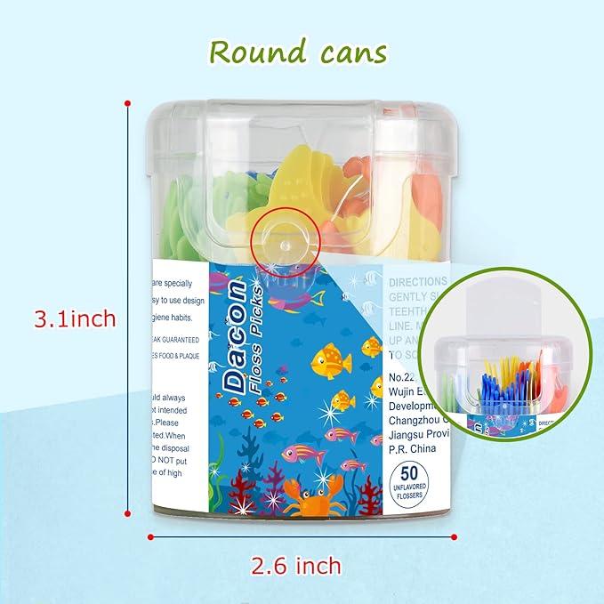 Kids Flossers, Kids Dental Floss Picks Without Fluoride, Unflavored, 4 Colors Ocean Animals Shaped Makes Flossing Fun, 50 Count (Pack of 2)