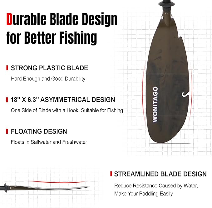 Angler Kayak Paddles Aluminum Paddle with Plastic Blades and Paddle Leash, Floating Adjustable Fishing Kayak Oars, 3 Piece, 230-250cm/90-98 inch-StrideForce Fitness