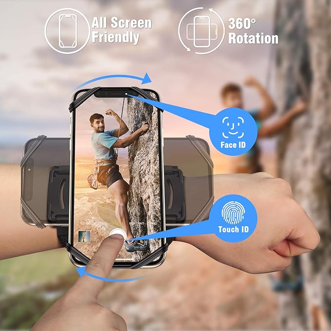 VUP Detachable Cell Phone Running Armband 360°Rotatable for iPhone 16/15/14/13/Pro Max/Pro/Mini/12/11, Fits All 4-6.9 Inch Smartphones, with Key Holder,Phone Holder for Running Hiking Biking (Black)-StrideForce Fitness