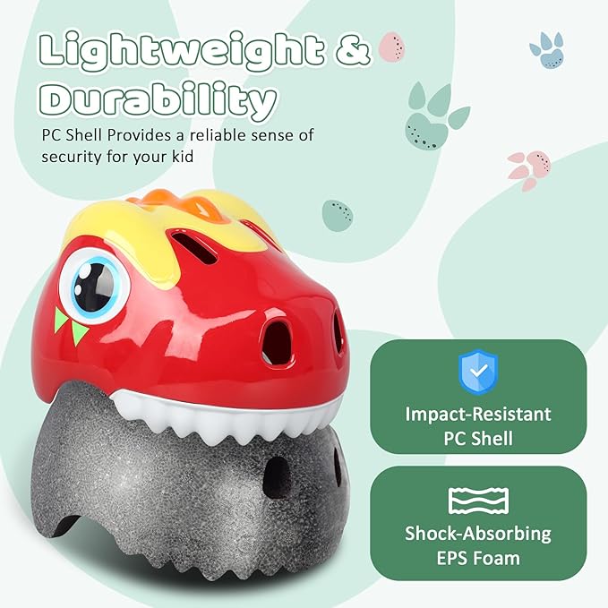 Dinosaur Bike Helmet for 1-3-5-8 Toddler Baby Kids, Lightweight Bicycle Helmet for Cycling Skateboard Roller Skate & Multi-Sports,2 Sizes for Boys and Girls-StrideForce Fitness