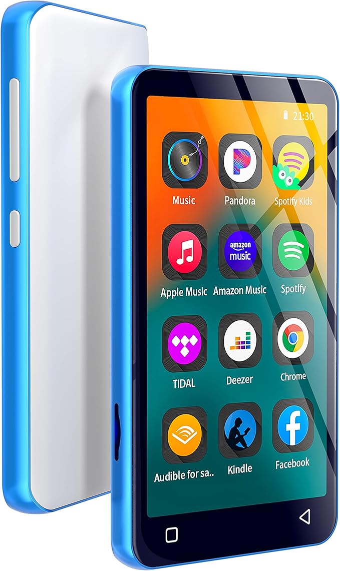 MP3 Player with Bluetooth and WiFi,MP3 Player with Spotify,Spotify Kids,Audible,Pandora,Amazon Music,4" Music Player MP4 Up to 1TB(80GB,Blue_White)-StrideForce Fitness