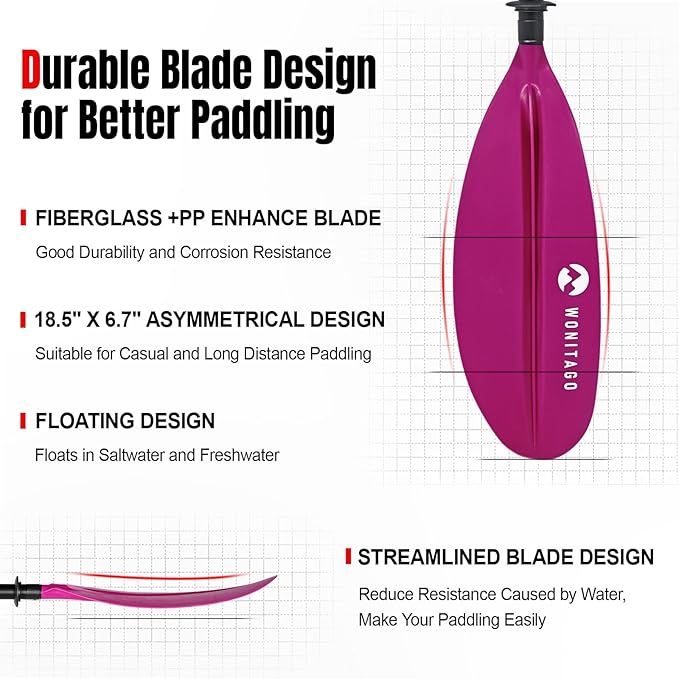 Kayak Paddle with Aluminum Shaft and Reinforced PP Blade, Floating Kayak Oar for Kayaking Canoeing and Boating, 220 cm/86 inches - 230 cm/90 inches-StrideForce Fitness