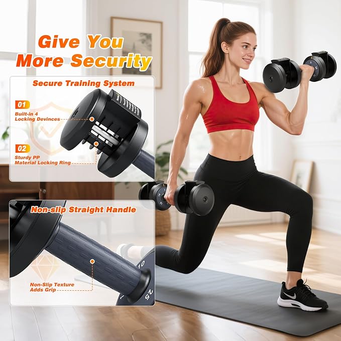 XDDIAS Adjustable Dumbbell Set of 2, 25/55/80LB Dumbbell Set-1Sec Adjustable Weights-5/10 in 1 Free Weights Dumbbells Set with Effortless Tray/No-Slip Handle-Compact Size for Women/Men at Home Gym-StrideForce Fitness