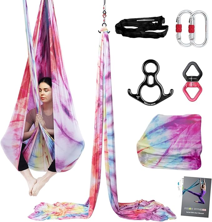 PRIOR FITNESS Aerial Silks Kit Colorful 9/15/20 Yards 40D Nylon Fabric Hammock Set With Hardware & Guide for All Levels Of Aerial Yoga Practice and Acrobatic Flying For Adults Aerial silk-StrideForce Fitness