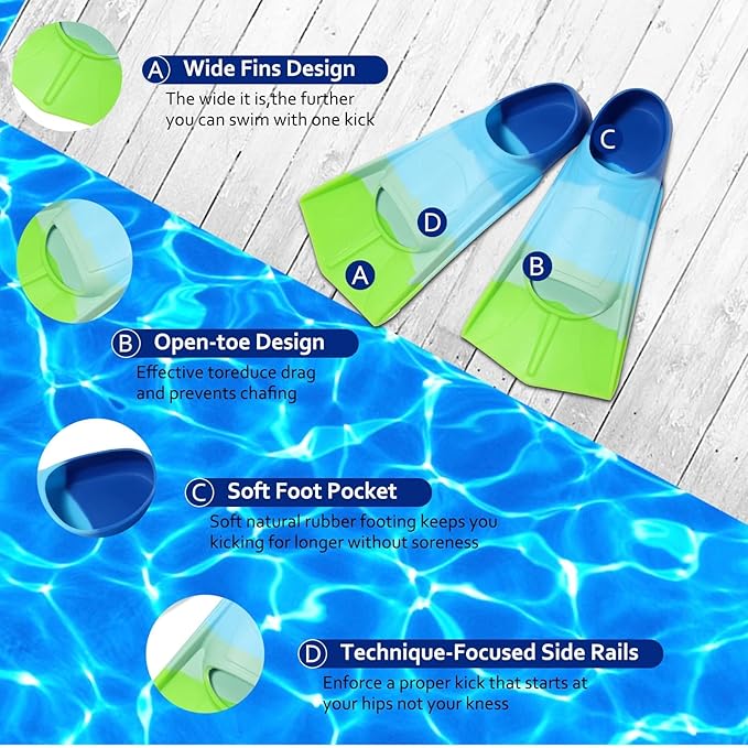 Kids Swim Fins,Short Kids Fins Youth Swimming Flippers for Lap Swimming Training for Children Girls Boys Beginners-StrideForce Fitness