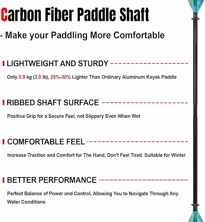 Kayak Paddle Premium Carbon Fiber Paddle with Reinforced PP + Fiberglass Blade, Floating Adjustable Kayaking Oars, 3 Piece, 220-240 cm/86-94 Inches, 240-260 cm/94-102 Inches-StrideForce Fitness