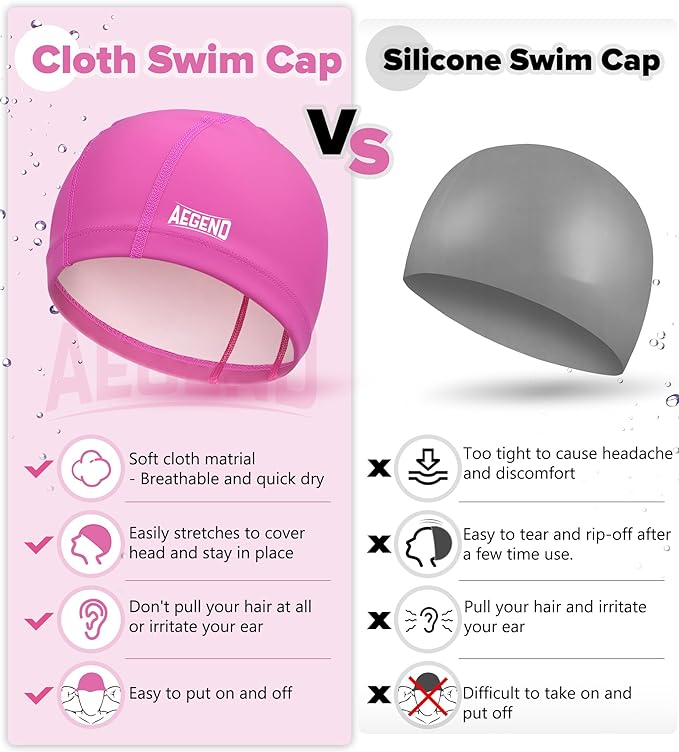 Aegend Fabric Swim Cap, Silicone Waterproof Layer - Breathable Cloth Swimming Cap, Keep Hair Dry with Hight Elasticity for Youth(8-16) Adult, 2 Sizes to Choose-StrideForce Fitness