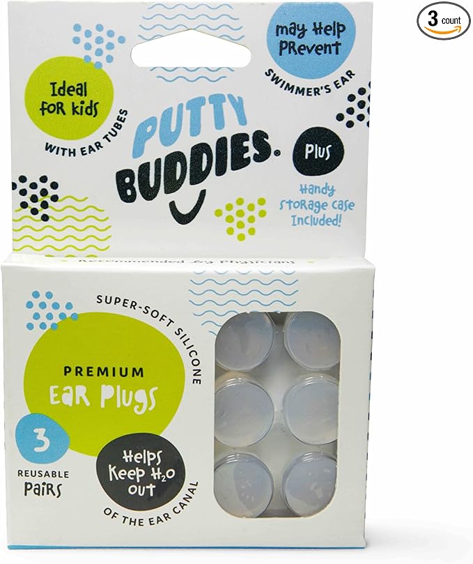 Earvolution Original Putty Buddies Ear Plugs for Swimming - Invented by an Ear Physician - Moldable, Premium Silicone Ear Plugs - One Size - Waterproof - Made in The USA - 3 Pair Pack-StrideForce Fitness