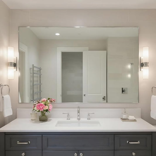 24x40 Inch Nickel Bathroom Mirror for Wall, Aluminum Frame Rectangle Rectangular Vanity Mirror, Modern Large for Bedroom, Living Room, Horizontal or Vertical-StrideForce Fitness