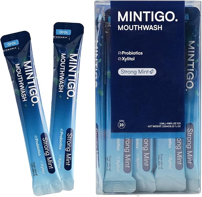 Mouthwash Travel Size Portable Packets to Go, Alcohol Fluoride Free Strong Mint for Travel Essentials, Travel Mouth Wash for Superior Oral Hygiene, 20 Individual Travel Mouthwash Packets (Pack of 20)