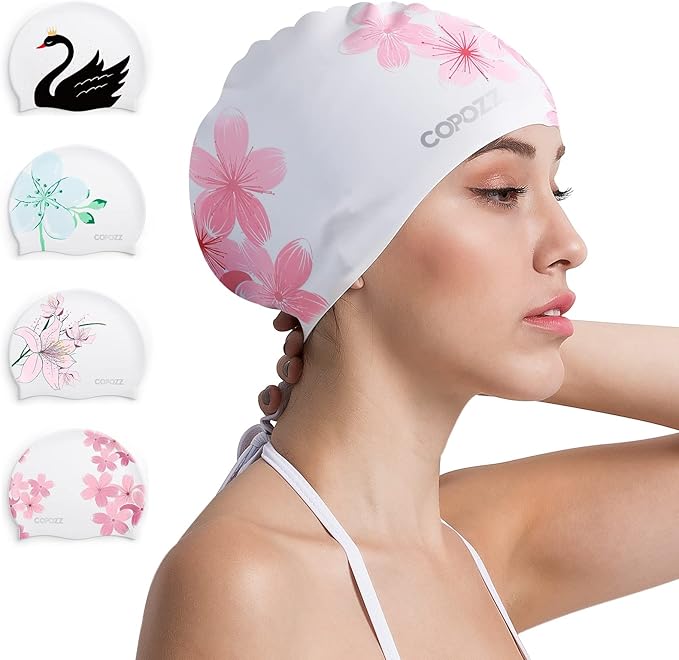 COPOZZ Stylish Silicone Swim Cap for Women – Comfortable, Durable, and Hair-Protecting Design-StrideForce Fitness