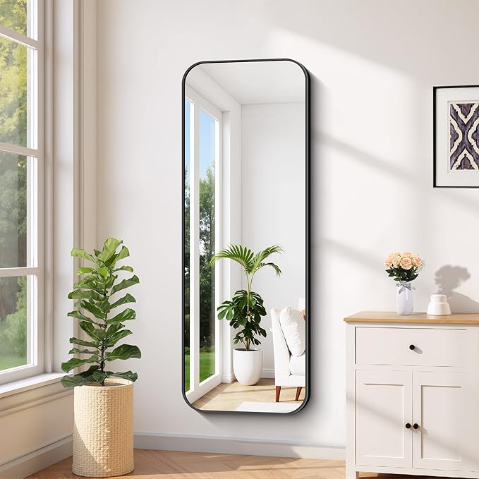 FORBATH Bathroom Mirror 20" x 55", Rectangle Black Bathroom Mirror with Black Aluminum Frame Rounded Corner, Wall Mounted Mirror for Bedroom Entryway Living Room-StrideForce Fitness