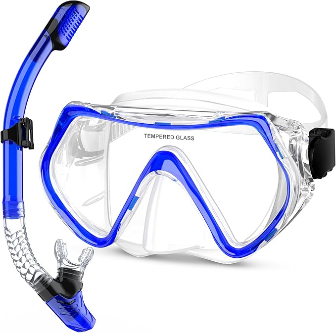 Snorkeling Gear, Dry Snorkel Set180° Panoramic Wide View,Anti-Fog Scuba Diving Mask, Professional Snorkeling Gear for Free Breathing, Swimming, Diving-StrideForce Fitness