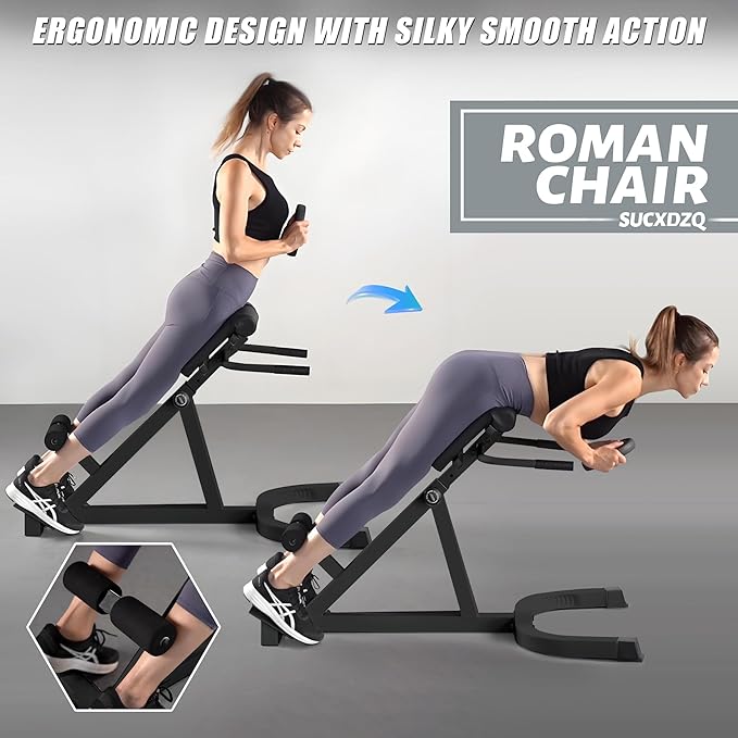 Roman Chair Back Extender - Angle & Height Dual Adjustable Hyperextension Bench for Home Gym - Adjustable Back Exercise Machine-StrideForce Fitness