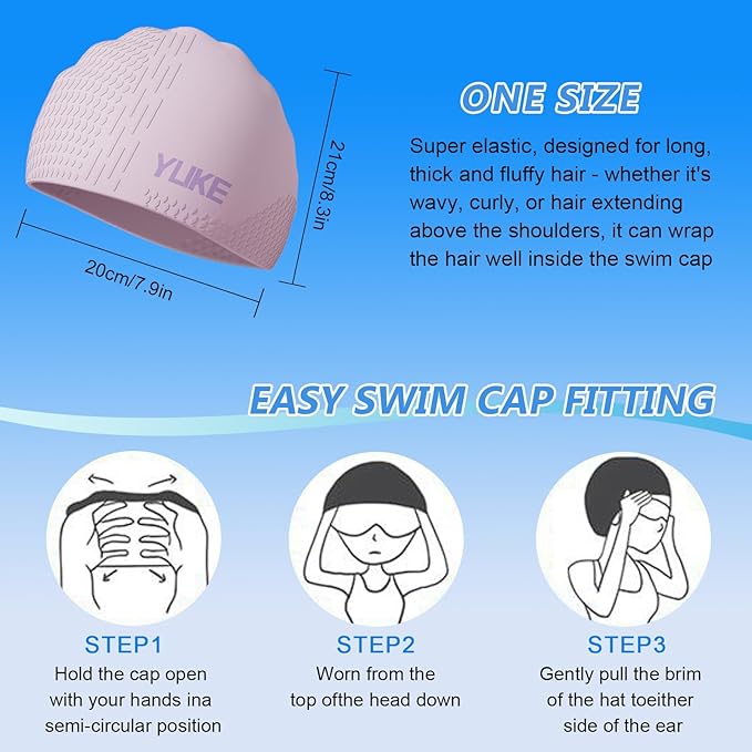 Silicone Swim Cap for Long Hair Adults Women Men, Waterproof Stretchy Swimming Caps, Durable Tear Resistant Bathing Cap-StrideForce Fitness