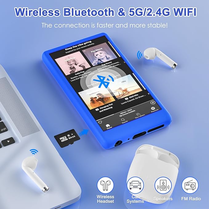 96GB MP3 Player with Bluetooth and WiFi, 4.1" Touch Screen, Silicone Protective case, Octa-core, MP4 Player for Spotify, Pandora, 96GB Storage Up to 1Tb, Android Music Player for Parental Control, FM-StrideForce Fitness