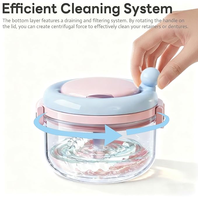 Retainer Case and Mouth Guard Case - Portable Orthodontic Storage Container with Filter and Tools, Denture Cleaning Box, No Leaks Denture Bath Box (Cream)