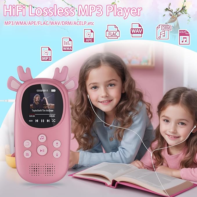 64GB MP3 Players for Kids, Cute Reindeer Portable Music Bluetooth Kid MP3 Player, Child MP3 Player with Bluetooth 5.3,Speaker, FM Radio, Alarm Clock, Voice Recorder, Stopwatch (Support up to 128GB)-StrideForce Fitness