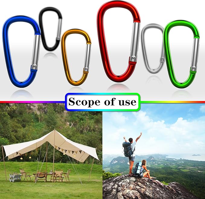 30PCS Aluminum Carabiner Clips, 2" D Shape Spring Snap Hooks Carabiner with 30PCS Keyring Keychain Hook-StrideForce Fitness