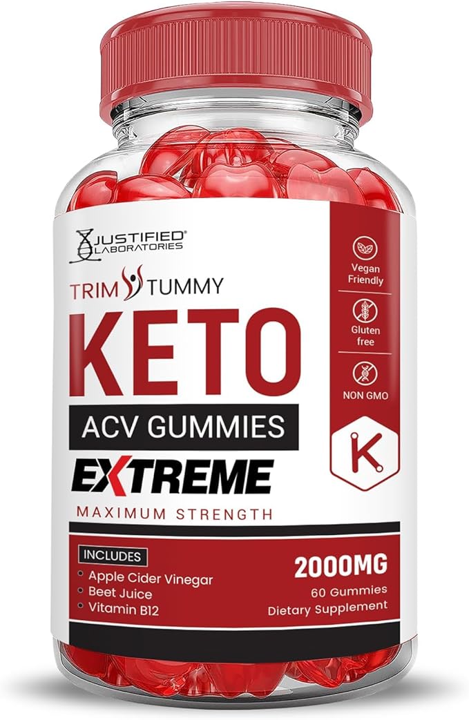 Justified Laboratories (2 Pack Trim Tummy Keto ACV Gummies Extreme 2000MG Trim Tummy Keto Gummies Apple Cider Vinegar Formulated with Pomegranate Beet Juice Powder B12 Vegan Non GMO 120 Gummys-StrideForce Fitness