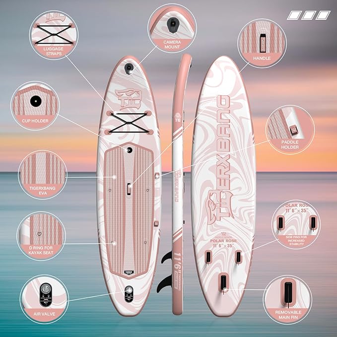 11'6"/11'/10' Inflatable Paddle Board with Complete Accessories, Versatile Premium Paddle Boards for Adults/Youth, Stand Up Paddle Board Polar/Wave/Sunny Wave Collection-StrideForce Fitness