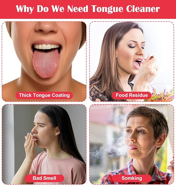 6Pack Tongue Scraper, Stainless Steel Tongue Cleaner for Adults, Metal Oral Hygiene Tool for Bad Breath, Easy to Use & Portable (3 Color)