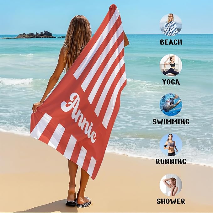 JML Personalized Beach Towel with Name, Custom Cabana Stripe Beach Towel, Customized Microfiber Pool Towel, Quick Dry & Absorbent Swim Towel for Adult,Mother's Day, Birthday, Summer Holiday,Vacation-StrideForce Fitness