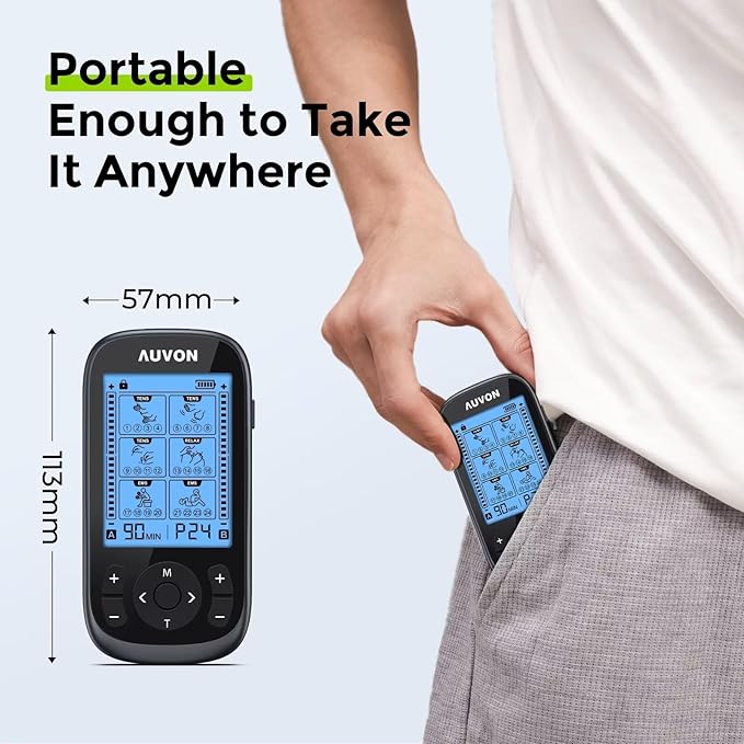 AUVON 3-in-1 TENS Unit Muscle Stimulator, EMS Massage Machine with 40 Intensities for Gradual Shoulder, Sciatica, Back Pain Relief, 24 Modes Rechargeable Electronic Pulse Massager with 12 TENS Pads-StrideForce Fitness