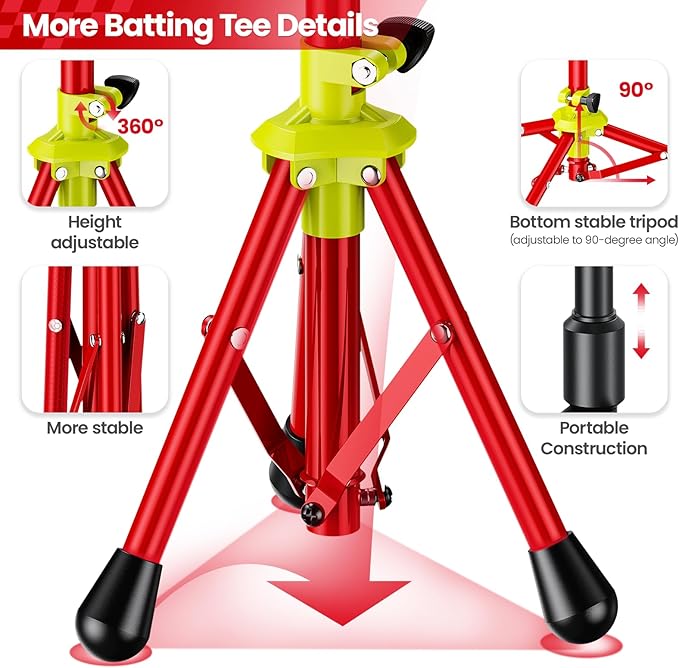 2025 New Upgrade Portable Batting Tee for Baseball/Softball,23.23 to 40.16 Inch Baseball Tee for Kids,Batting Tee,Softball Tee,Youth Hitting Tee,Teeball Tee,Travel Tee,Easy Adjustable Height-StrideForce Fitness
