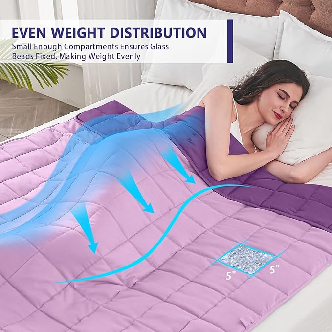 yescool Weighted Blanket for Adults (17 lbs, 48" x 72", Purple) Cooling Heavy Blanket for Sleeping Perfect for 110-130 lbs, Twin Size Breathable Blanket with Premium Glass Bead, Machine Washable-StrideForce Fitness