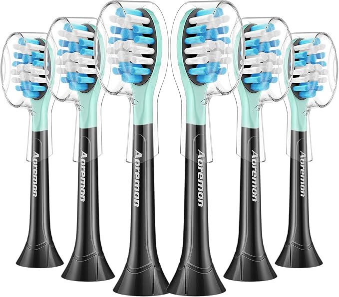 Aoremon Replacement Toothbrush Heads for Philips Sonicare C3 Premium Plaque Control HX9044/65 G3 Gum Care HX9054/65 W3 4100 5100 6100 7500 C1 C2 Flexcare Diamondclean HealthyWhite, 6 Count, Black