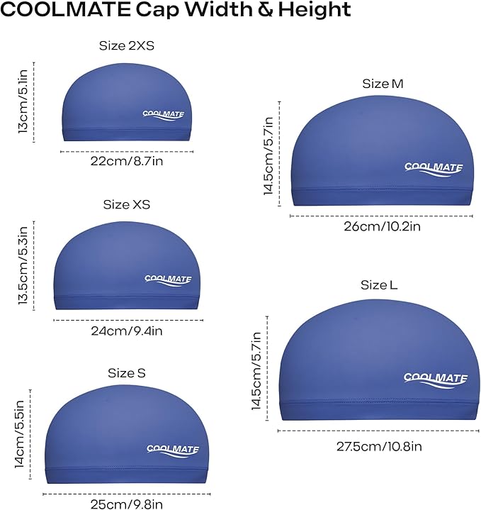 COOLMATE Fabric Swim Cap for Adult Women Men Kid 3 4 6 8 14 16, Silicone Water Resistant Layer, Cloth Swim Cap Gifts for Swimmers, Lightweight for Pool, Lap Swimming (1 pc)-StrideForce Fitness