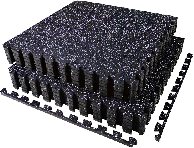 AIRHOP 0.56in Thick 48 Sq Ft Exercise Equipment Mats, 12 Tiles Upgraded Rubber Top with High Density EVA Foam, Large Interlocking Puzzle Gym Flooring for Home Gym, Heavy Weight Workout, 24 x 24in-StrideForce Fitness
