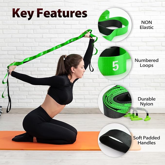 Stretching Strap with 10 Loops-Yoga Strap for Physical Therapy,Home Workout,Pilate & Flexibility Training,Non Elastic Exercise Stretch Band for Hamstring,Leg Stretcher Belt,Flexibility Fascia-StrideForce Fitness