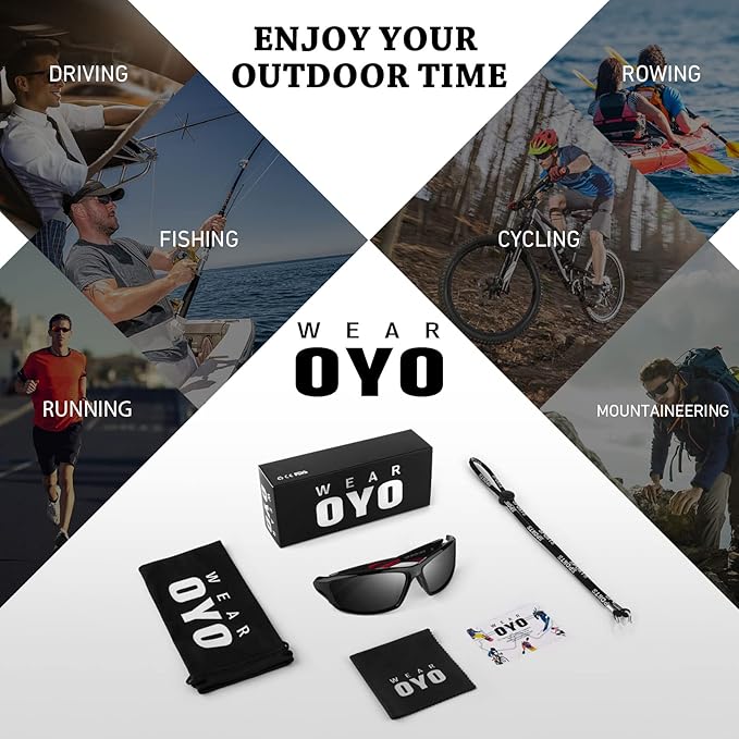 Polarized Sports Sunglasses for Men Women,Fishing Driving Rectangular Goggles UV400 Protection-StrideForce Fitness