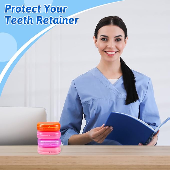 Maxdot 300 Pack Retainer Cases Bulk with Vent Holes Orthodontic Mouth Guard Case 12 Colors Denture Container Multicolor Dental Storage Box for Travel Dentist Office