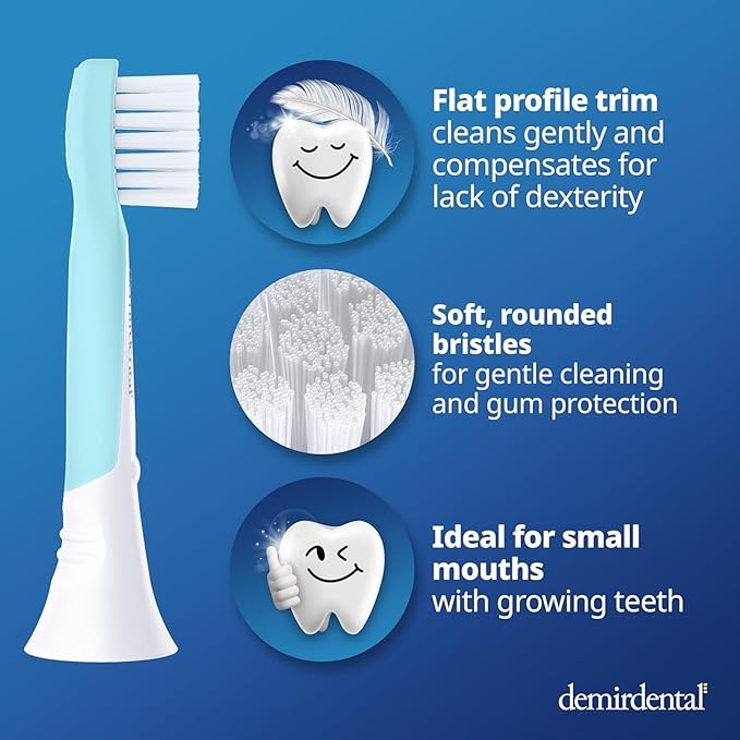 demirdental Kids mini Toothbrush Heads Compatible with Philips Sonicare Kids Toothbrush Heads - Replacement Heads mini Sensitive - Brush Heads from Ages 3 to 6 - Turquoise - Replaces HX6038-8 Pack